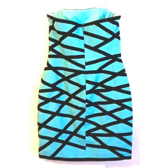 Cynthia Steffe Strapless Aqua Blue & Black Criss Cross Design Dress Size 6 (NWT) - Picture 3 of 5